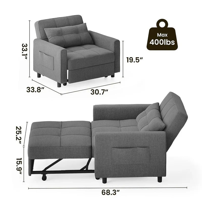 3-in-1 Adjustable Sleeper Sofa Bed, Pull Out Chair Sofa, Convertible Folding Bed for Living Room – Image 30