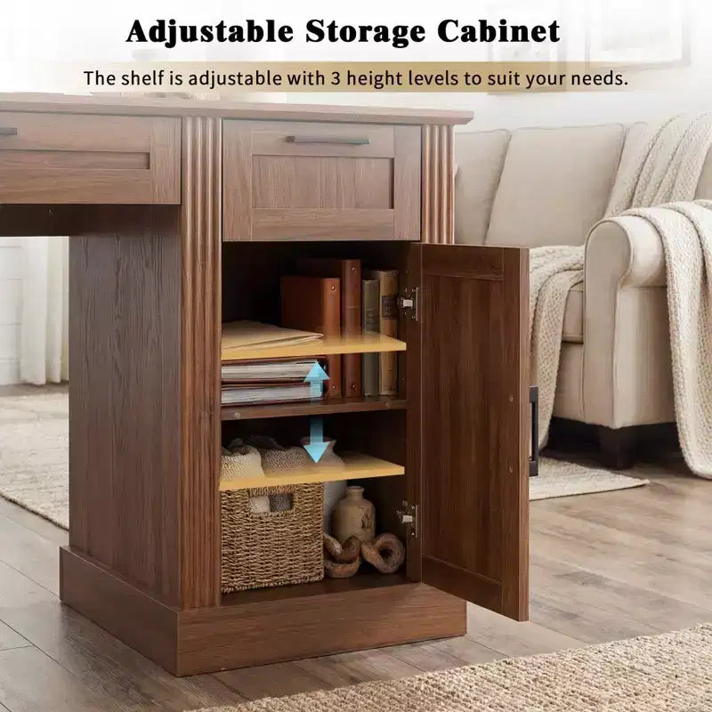 59 Executive Desk with 6 Drawers, Wooden Computer Desk with File Drawer & Charging Station, Home Office Desk Conference Table for Home Office – Image 11