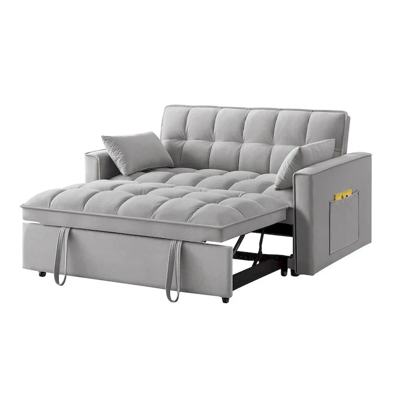 4 in1 Loveseat Sofa Bed with Armrests & Storage Pockets, Multi-Function Tufted Pull-out Sofa Bed with Adjustable Backrest – Image 28