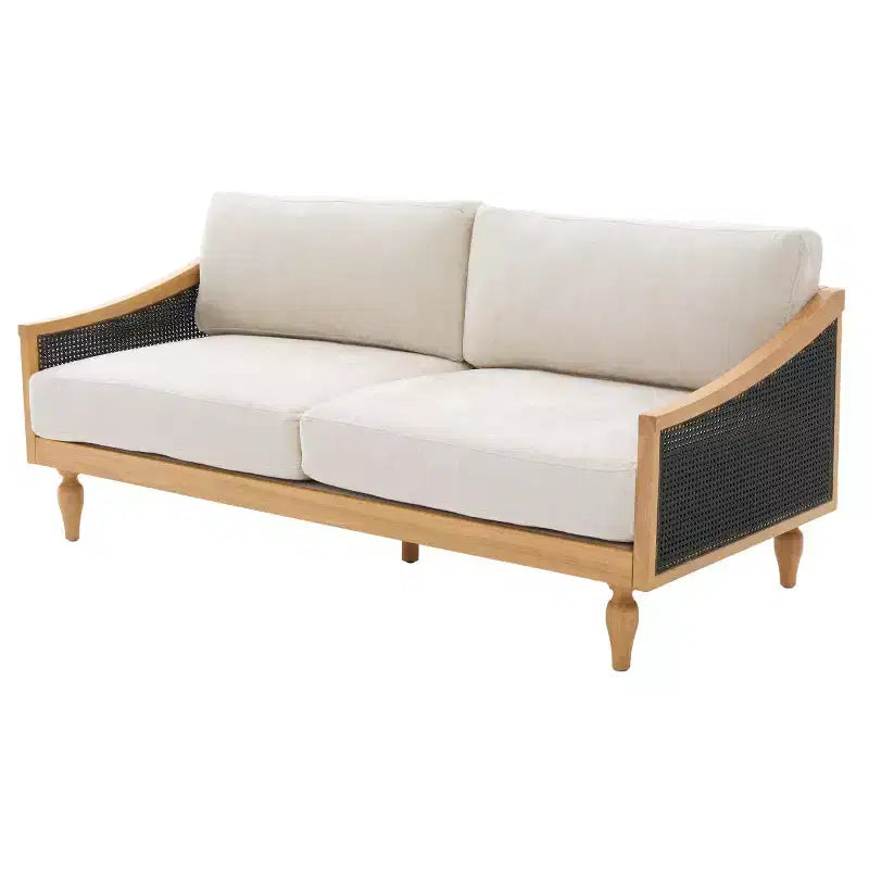 Mid-century Loveseat Sofa with Soft Upholstery, Rattan Armrests & Wooden Legs, 2-Seater Sofa for Living Room, Bedroom, or Apartment-Panipeachy – Image 5