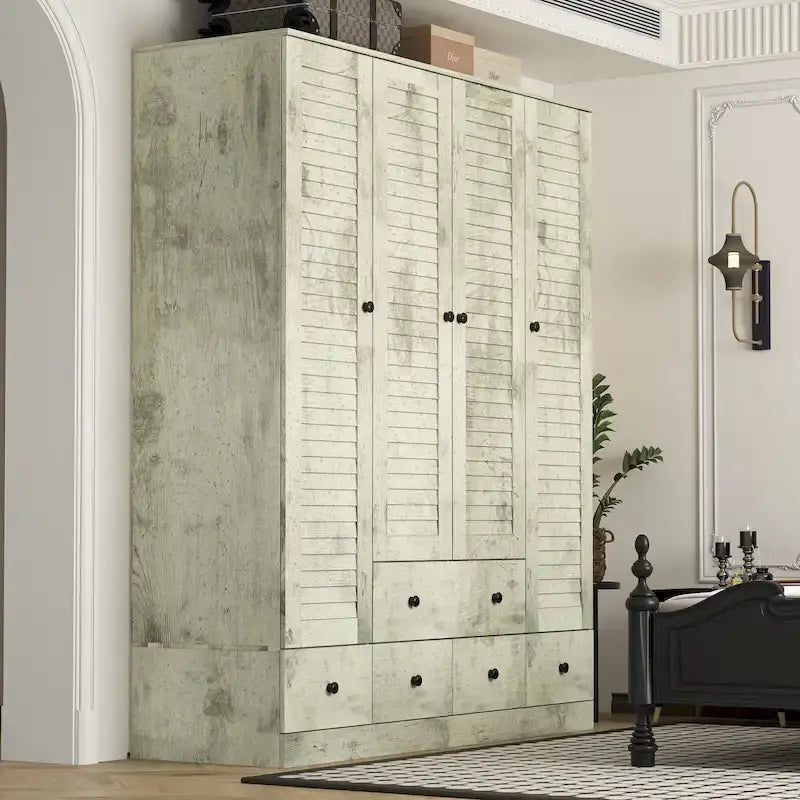 Wardrobe Armoire Closet 59W Large Freestanding Wardrobe Cabinet White – Image 16