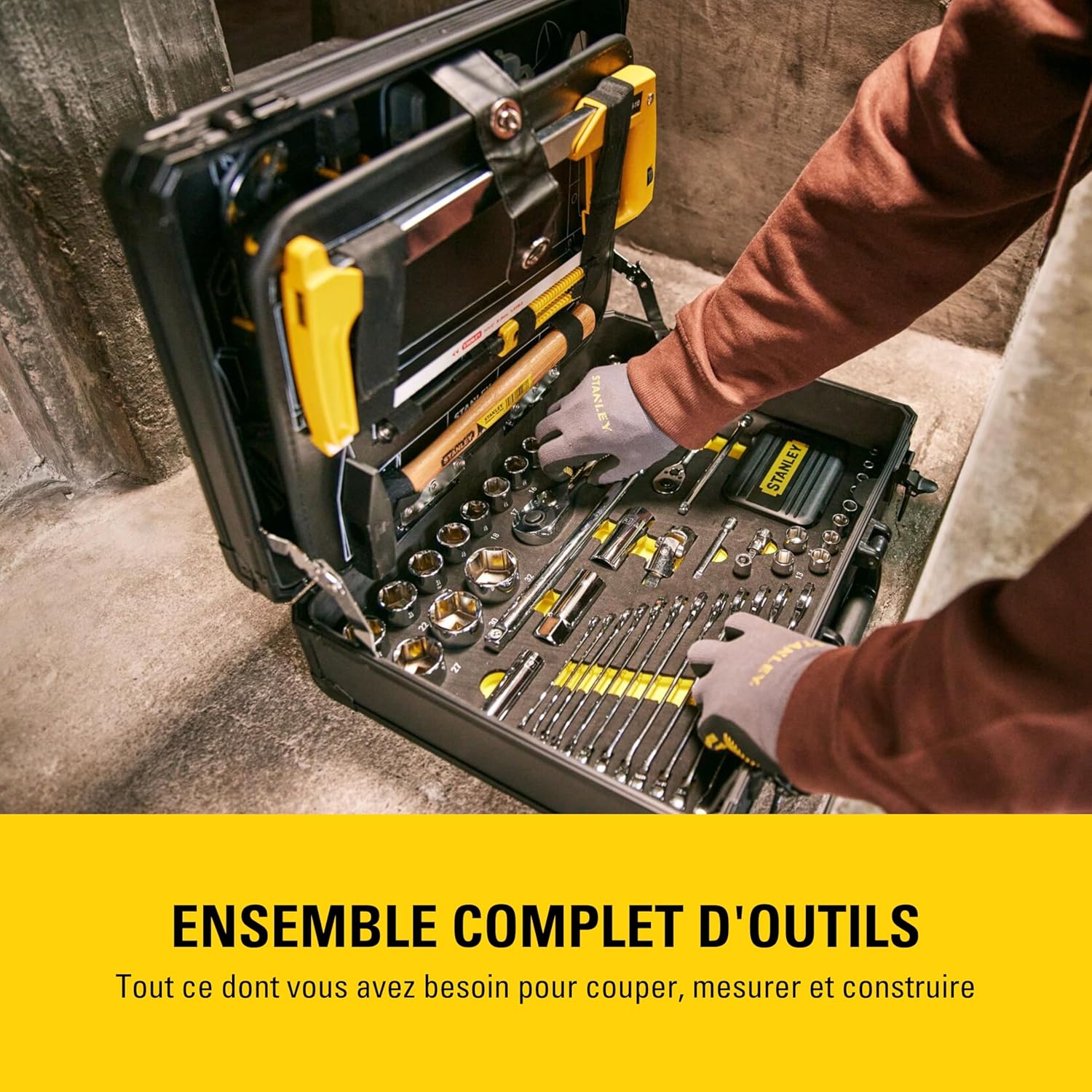 STANLEY Valise de Maintenance 142 Pièces - Pinces et Coupe-Touts, Clé à Molette, Niveau, Mesure, Tournevis, Scie à Métaux, Cutter, Marteau, Outils pour Serrage-Vissage STMT98109-1 – Image 3