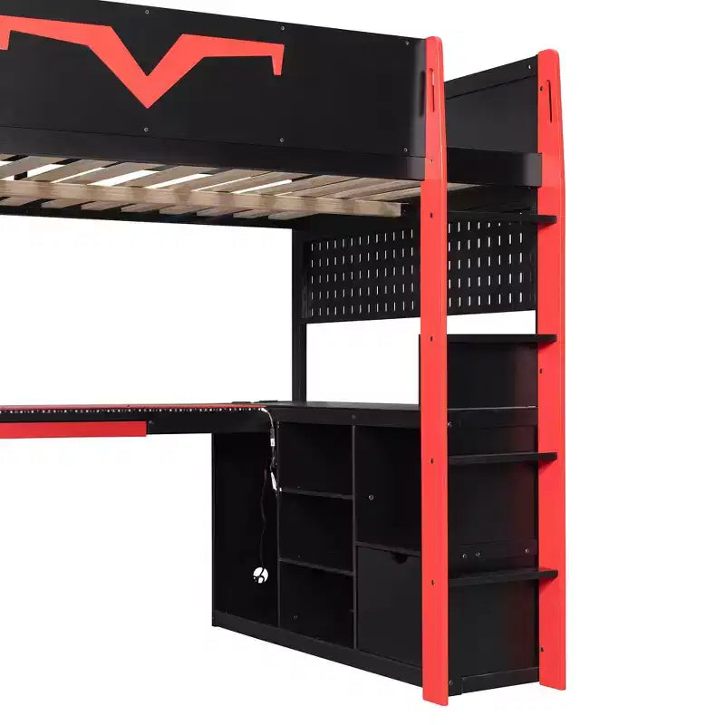 Luxystar Modern Gaming Full Loft Bed With Lighted Desk And Keyboard Tray, Pegboard, Storage Bookcase – Image 7