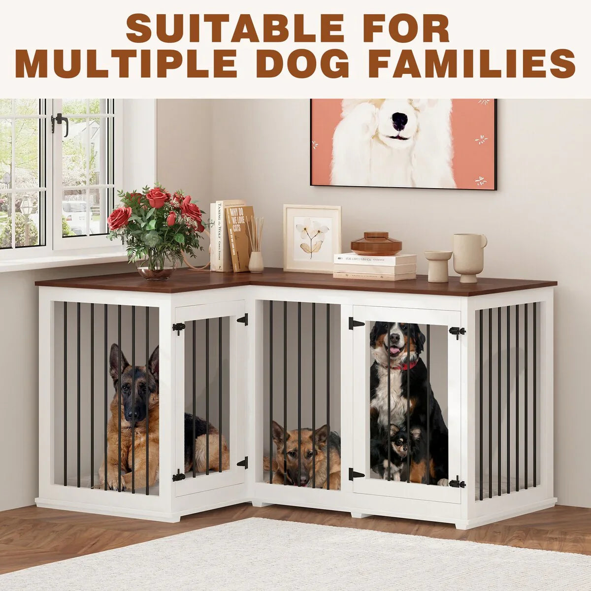 Large Corner Dog Crate Furniture for 2 Dogs, L Shape Dog Crate Cage - 58.7X41.1 – Image 20