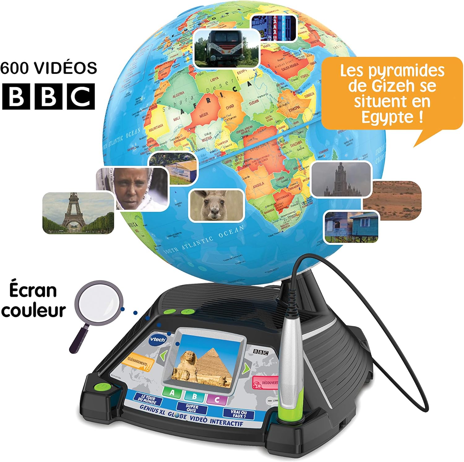 VTech - Genius XL Globe Vidéo Interactif, Globe Terrestre Enfant avec Écran Couleur, Stylet Tactile, 600 Vidéos de la BBC, Jouet Scientifique Éducatif, Cadeau Enfant Dès 7 Ans - Contenu en Français – Image 3