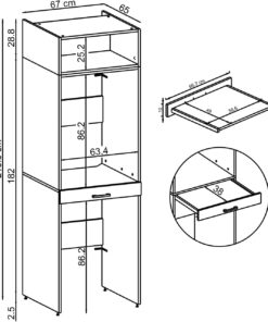 Alternative view of • Armoire de machine à laver pour sèche-linge et machine à laver • Avec planche coulissante • Blanc • Chêne noir • Armoire superposée (blanc, avec armoire pliante de 22 cm)