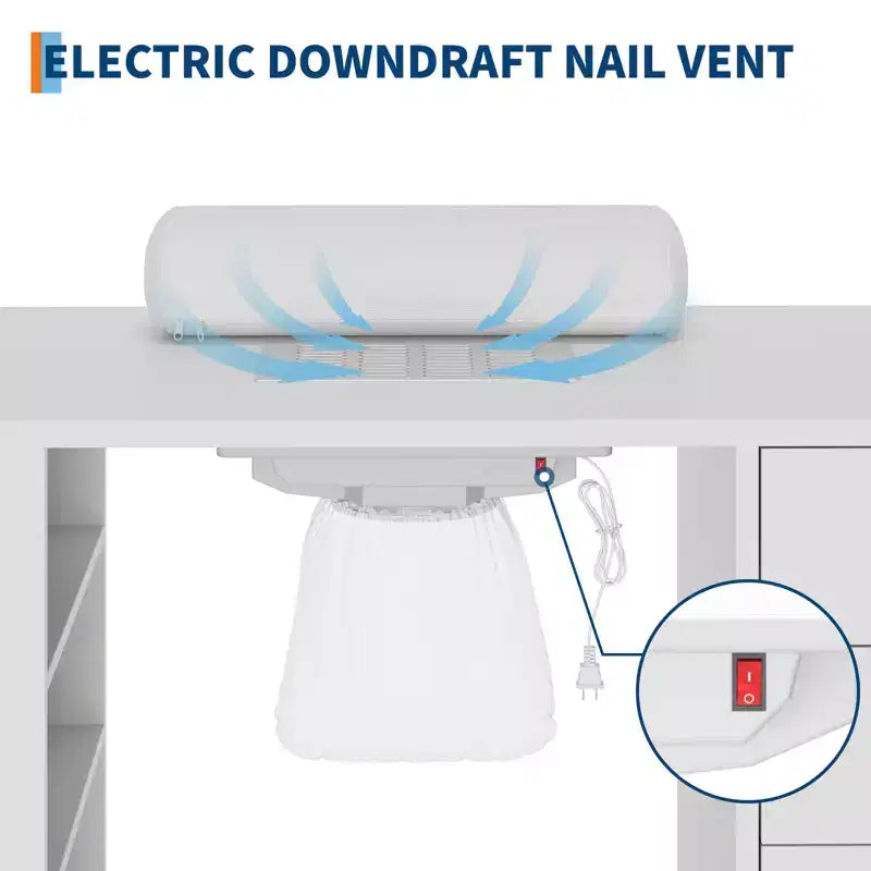 42'' Manicure Table for Nail Tech with Dust Collector and Wrist Rest, Nail Desk with Vertical Pull-Out Locker, 1 Storage Cabinet, 2 Drawers – Image 8