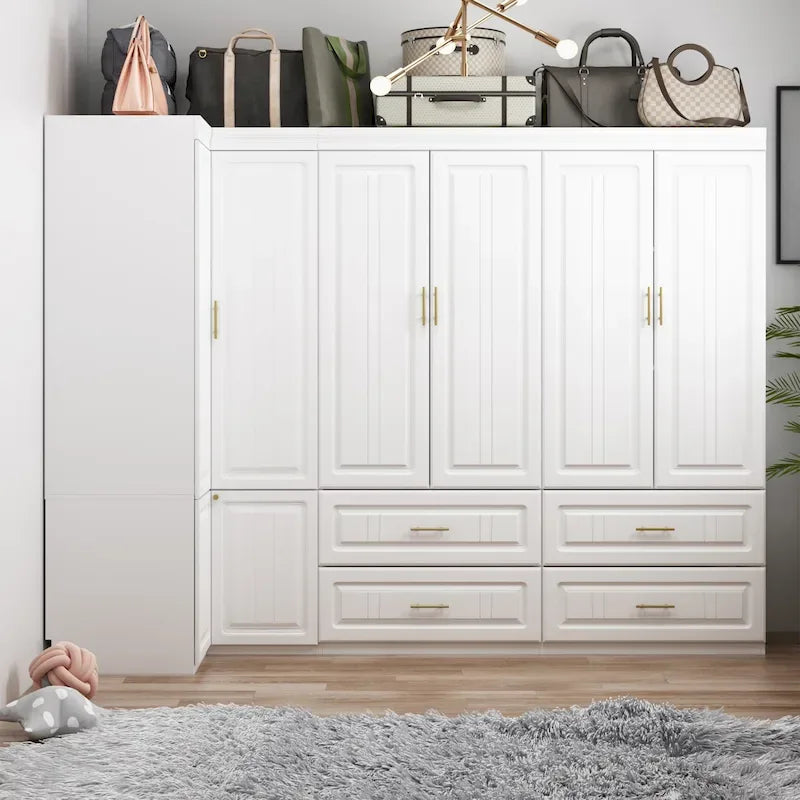 93.9H/74.2H Armoires Wardrobe Closet Cabinet Hanging Drawers Storage – Image 4