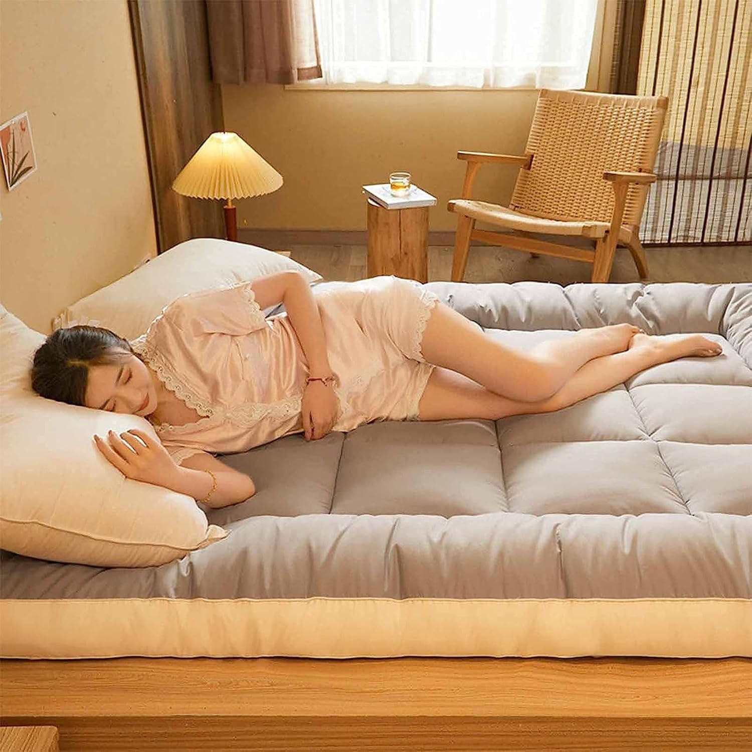 Matelas Futon Pliable épais, Matelas Tatami Japonais Enroulable pour Le Camping, Le Sommeil au Sol, Le Jeu des Enfants, Portable Durable Confortable – Image 5