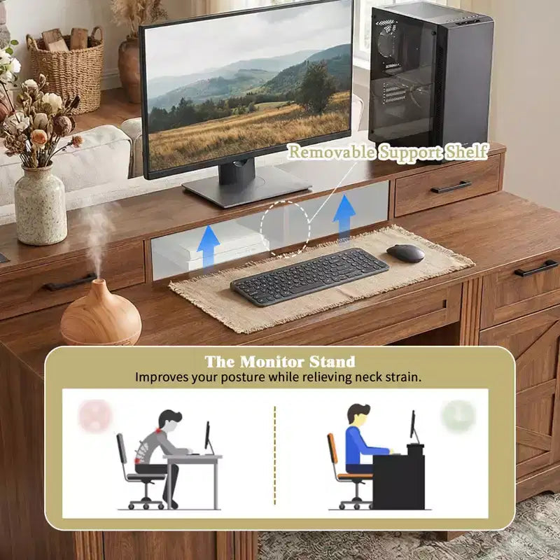 59 Executive Desk with 6 Drawers, Wooden Computer Desk with File Drawer & Charging Station, Home Office Desk Conference Table for Home Office – Image 9