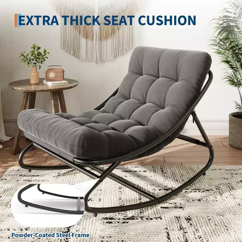 Oversized Rocking Chair, Heavy Duty Metal Frame, 400 LBS Capacity, Comfortable Lounge Rocker, for Porch, Garden, Living Room – Image 10