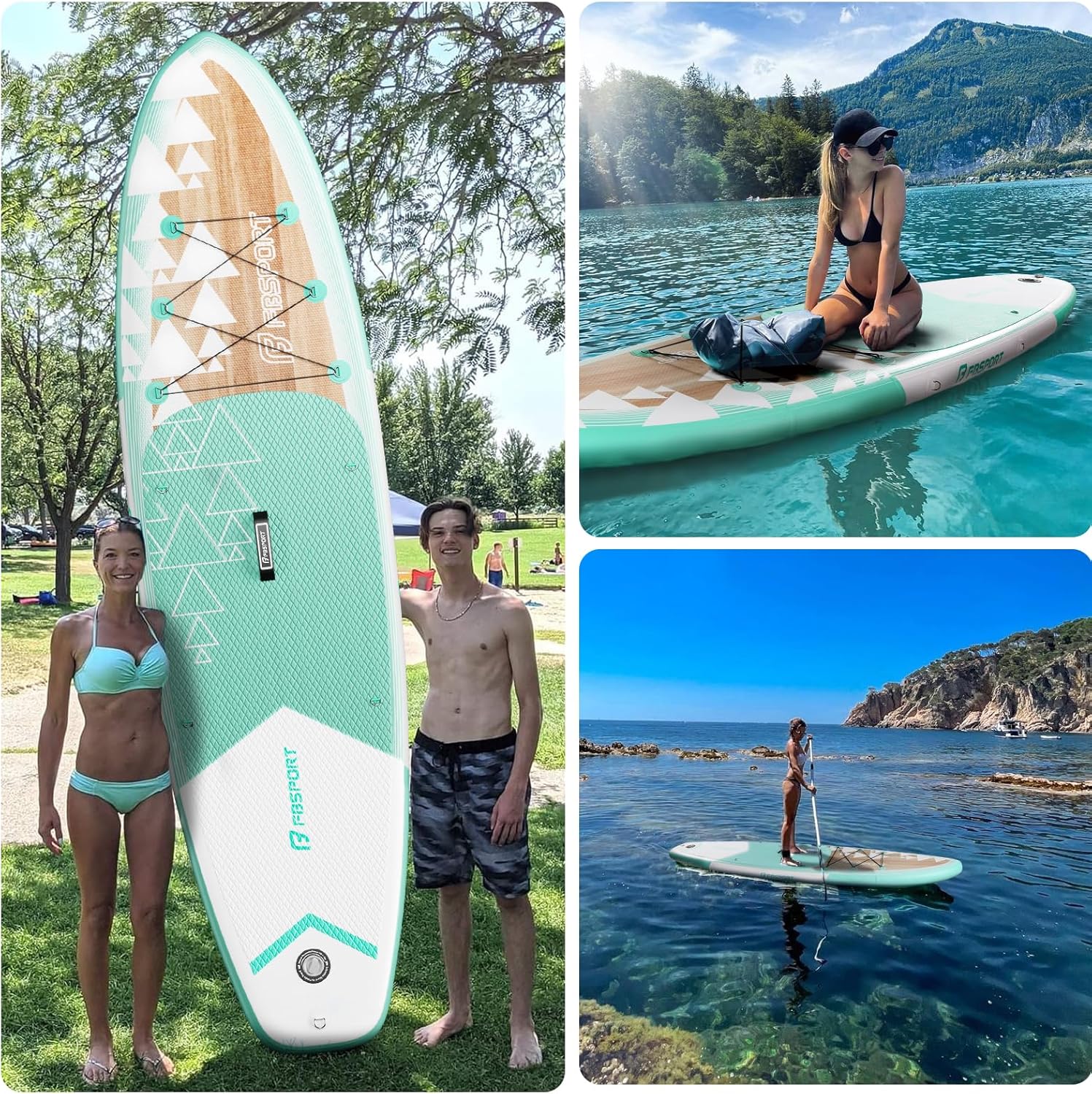 FBSPORT Planches à pagaie de 28,4 x 83,4 x 15,2 cm avec pompe électrique, planche à pagaie gonflable avec sac de transport, pont antidérapant, laisse, pagaie réglable pour jeunes et adultes débutants, – Image 5