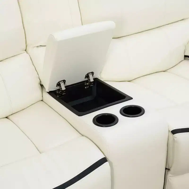 MAYEERTY Power Reclining Loveseat, Electric 2-Seat Breathable Leather Recliner with Storage & Cup Holders for Living Room, White – Image 6