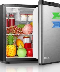 FOHERE Mini Réfrigérateur 46L, Petit Frigo avec Thermostat Réglable, Économie d'Énergie, Silencieux, Porte Réversible, Minibar, Adapté à la Maison et au Bureau, Dortoir, Hôtel, Inox