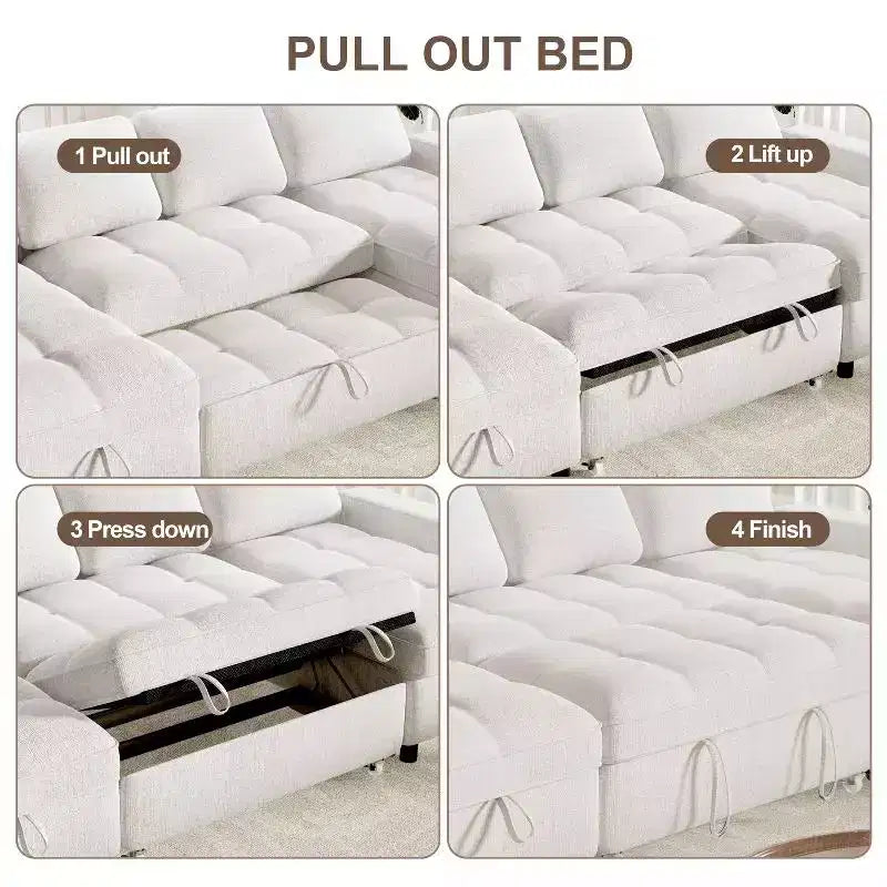 104 U-Shaped Convertible Sleeper Sofa Bed with Storage – Image 7