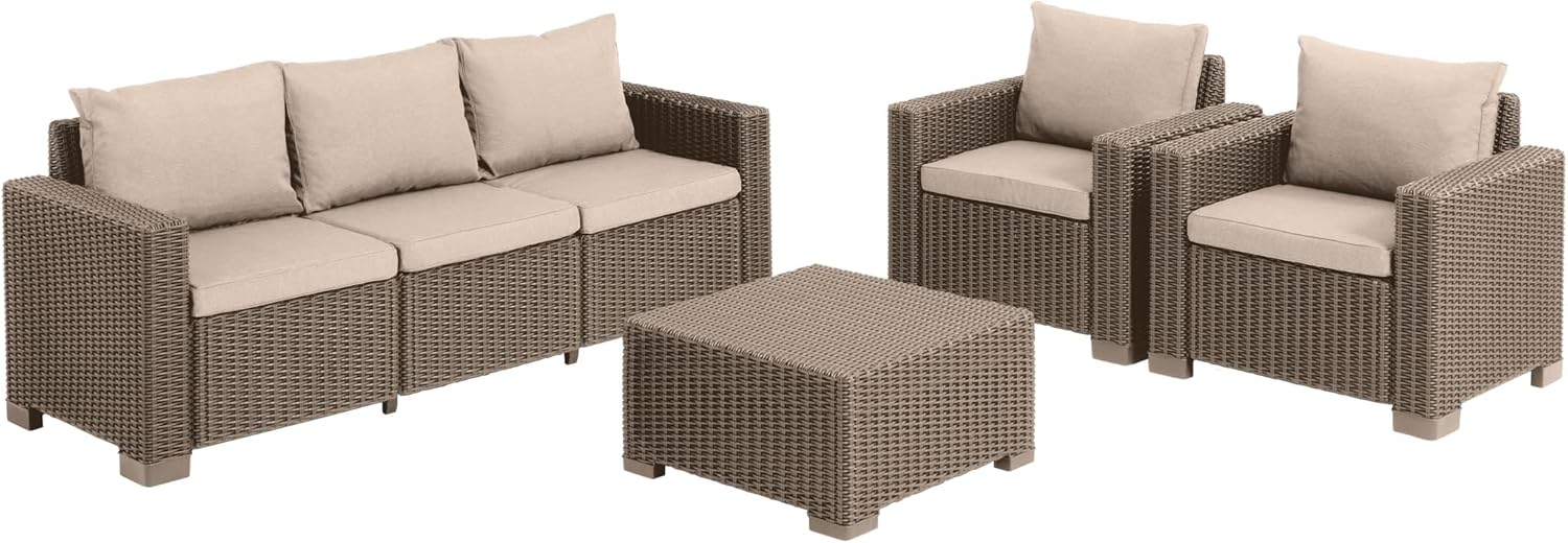 Allibert by Keter California Lot de 2 fauteuils Salon de Jardin avec Coussins d'assise et de Dossier, en Plastique, Aspect rotin, Couleur Cappuccino/Sable, 83 x 68 x 72 cm – Image 6
