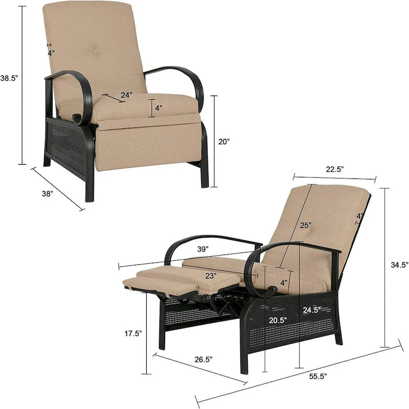 Adjustable Recliner Lounge Chair Patio Lounge Sofa with Cushion - 38 (D) x 26.5 (W) x 38.5 (H) INCH – Image 18