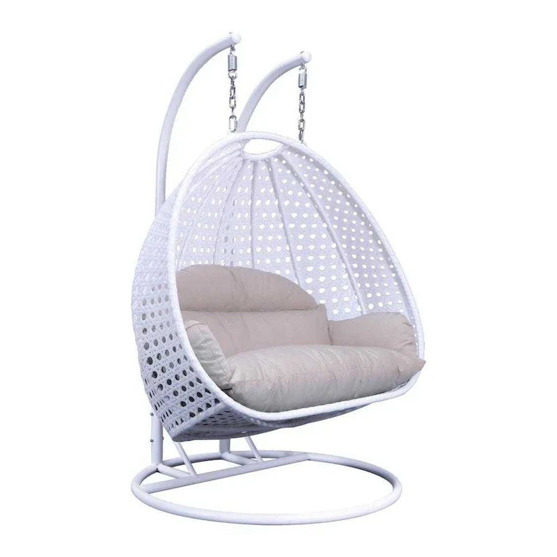 LeisureMod 2 Person Hanging Egg Chair with Stand - Outdoor/Indoor Rattan Wicker Patio Swing Hammock Lounger with Cushions – Image 36