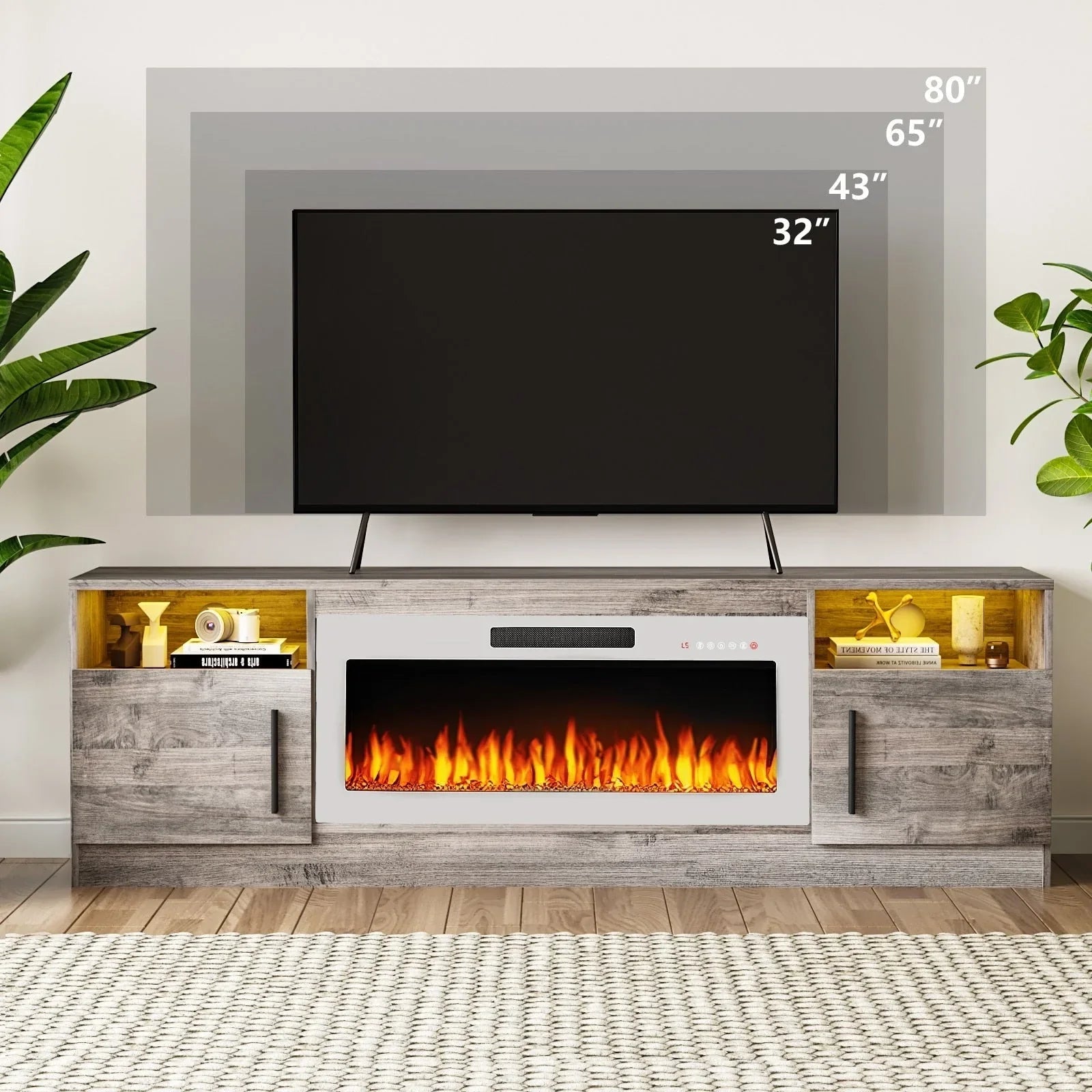 Bossin 70 Fireplace TV Stand with 36 Electric Fireplace, TV Stand for TVs Up to 80, 16 Colors LED Lights/Entertainment Center – Image 52