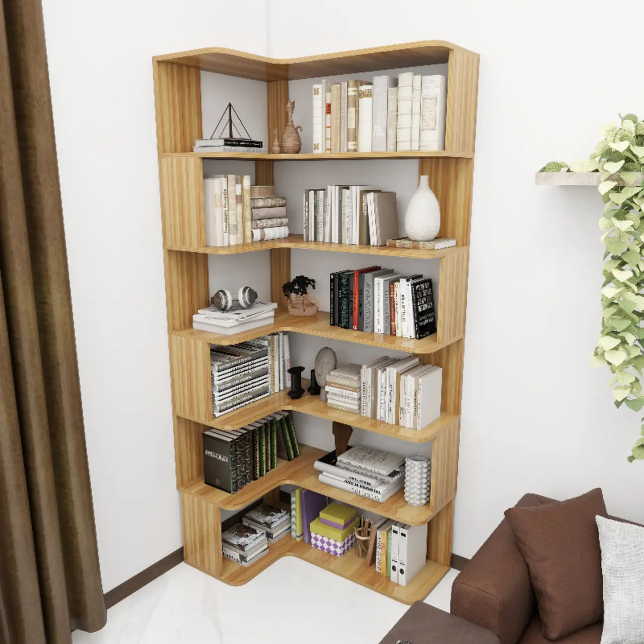 Manufactured Wood Corner Bookshelf with 6 Shelves – Image 43