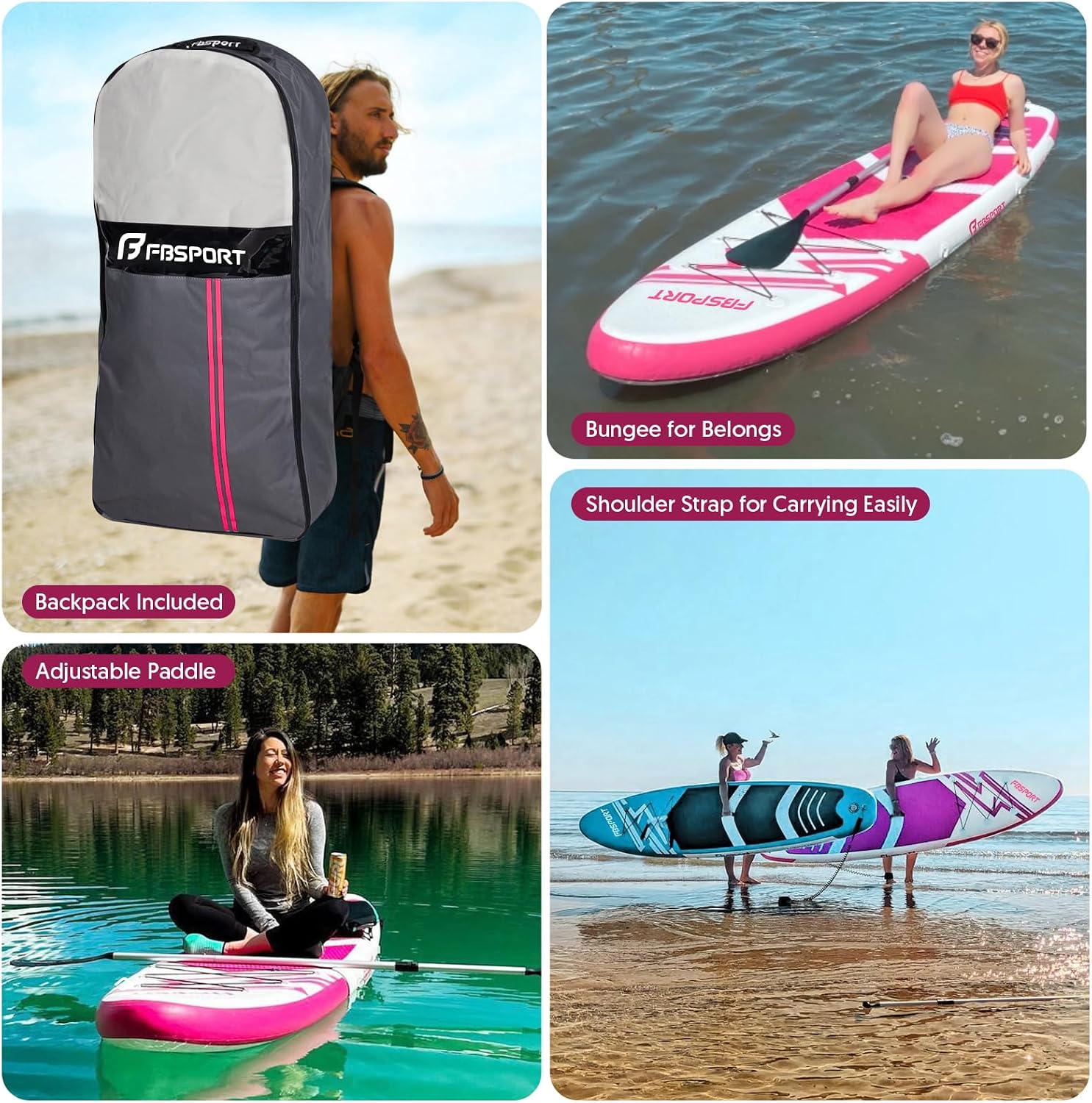 FBSPORT 11' Premium Inflatable Stand Up Paddle Board, Yoga Board with Durable Sup Accessories & Carry Bag.Wide Stance, Surf Control, Non-Slip Deck, Leash, Paddle and Pump for Youth & Adult – Image 6