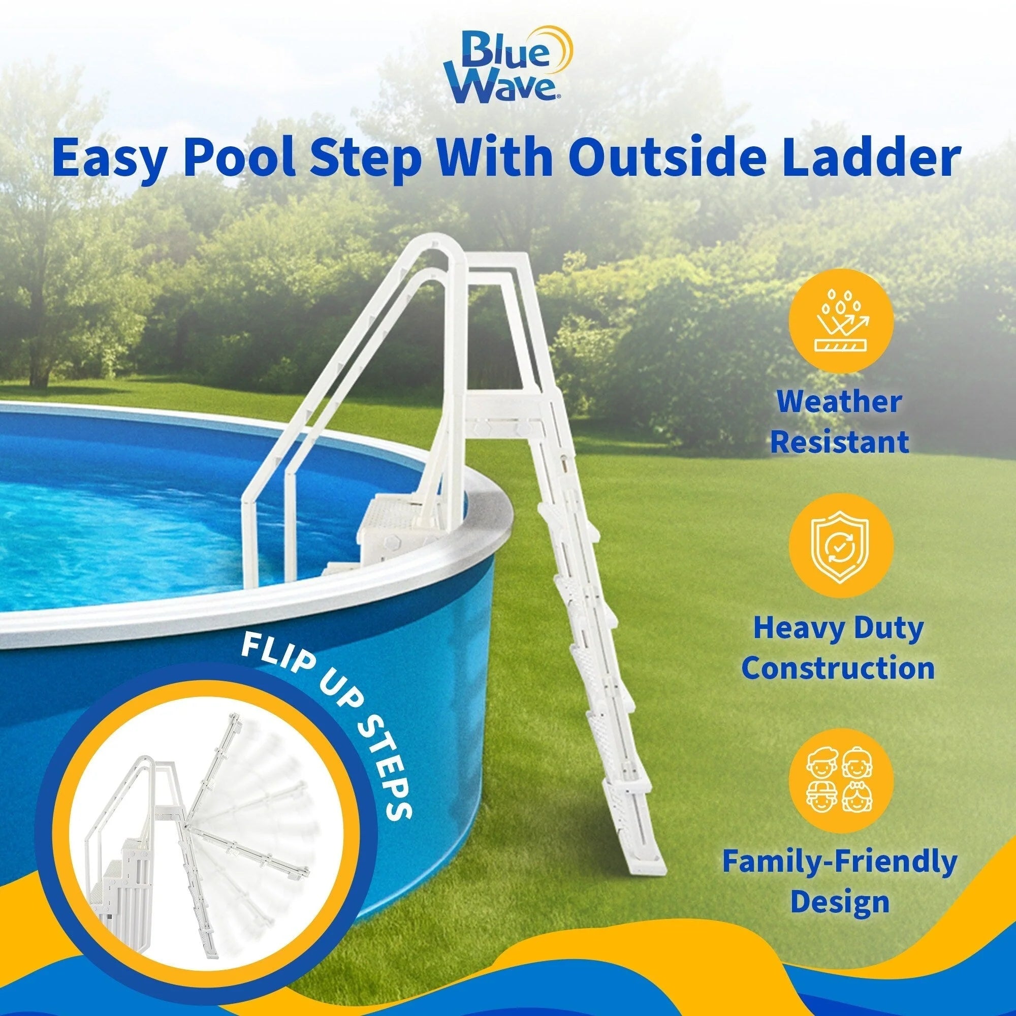 Blue Wave Easy Pool Step With Outside Ladder for Above Ground Pools - 32.5 in. W x 56 in. D x 81 in. H – Image 2