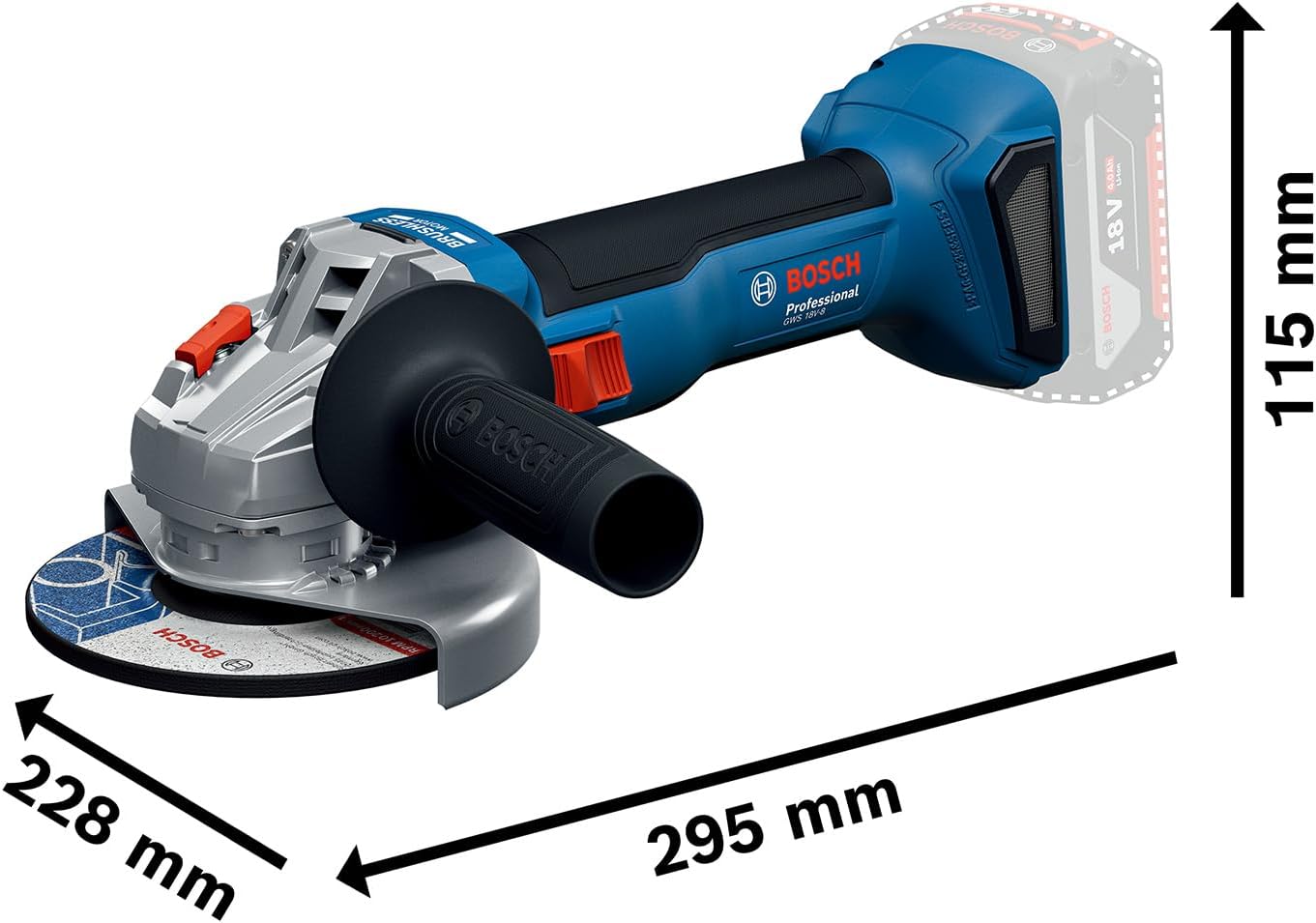 Bosch Professional 18V System meuleuse angulaire sans-fil GWS 18V-8 (diamètre de disque 125 mm, avec 2 batteries GBA 5,0 Ah, chargeur GAL 18V-40, L-BOXX) – Image 6