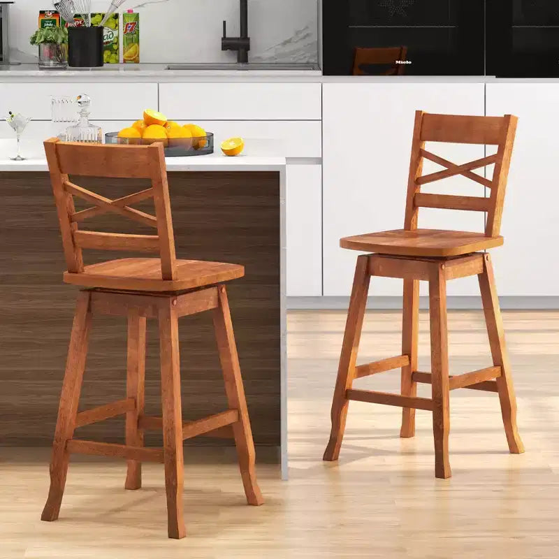 Costway 2 PCS 24/30 Counter/Bar Height Stool Rubber Wood Swivel Bar Stool with Inclined Backrest Walnut – Image 4
