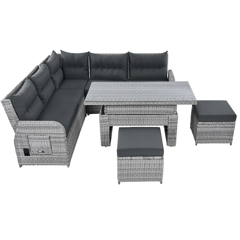 Outdoor Rattan Sectional Sofa Set with Adjustable Table & Recliners – Image 14