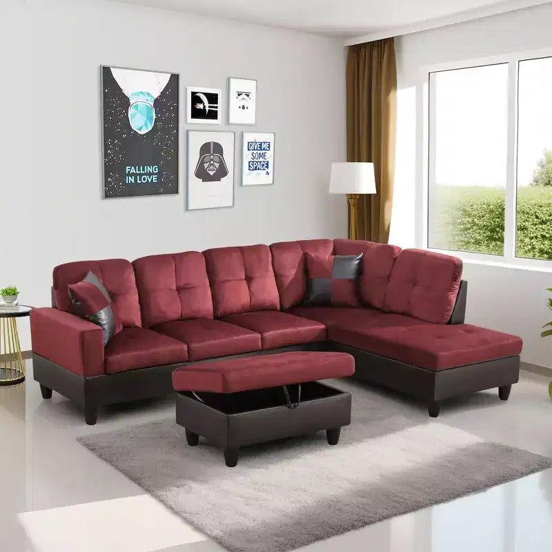 L-Shaped Living Room Sofa with Double Spring Layer, Soft and Breathable 3-Piece Short Plush Sofa Set – Image 15