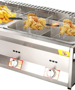 Friteuse épaisse à gaz en acier inoxydable, friteuse à panier à trois cylindres commerciale avec couvercle friteuse de grande capacité pour frire les aliments frites domestiques poulet frit 10L x 3