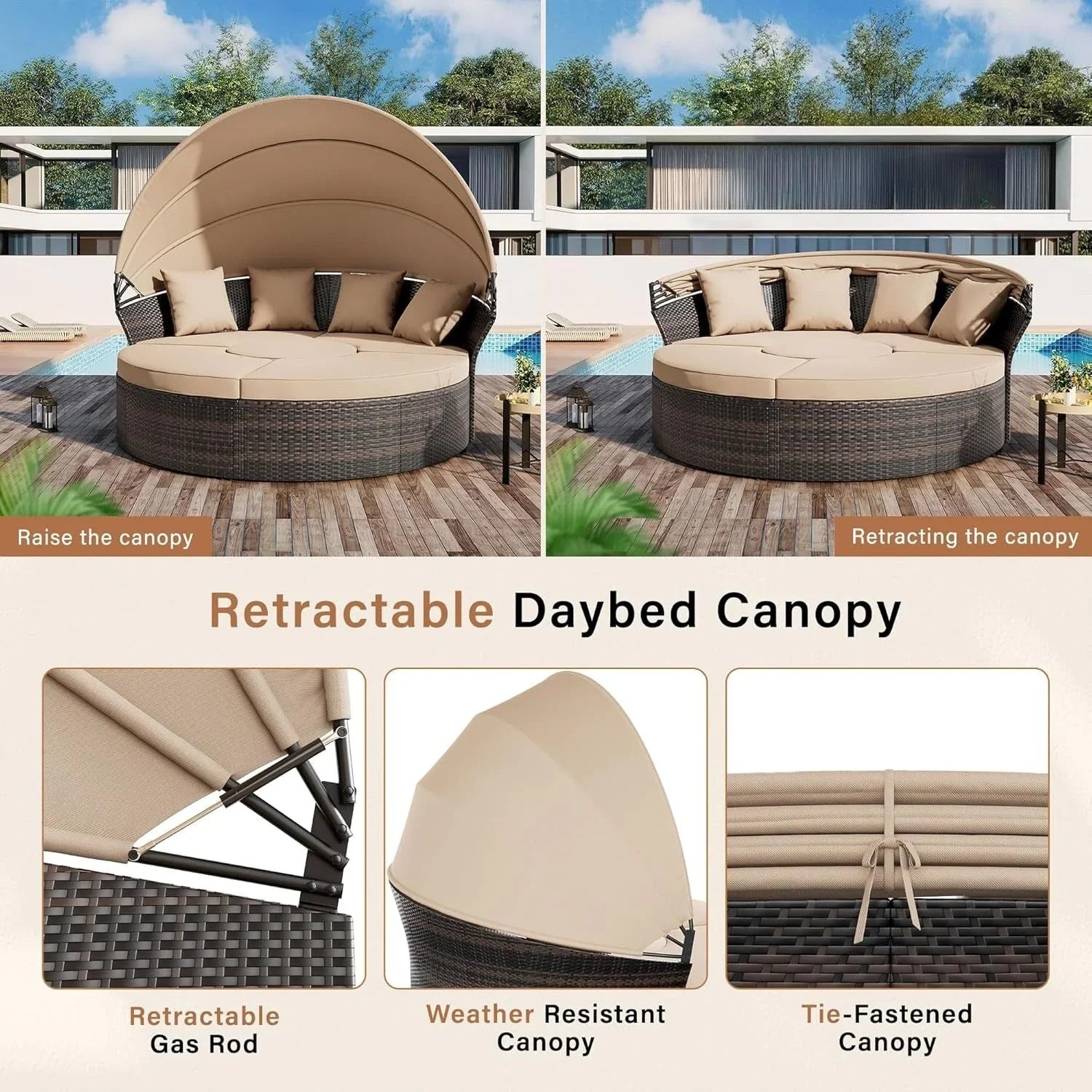 Nuon 4-Piece/5Piece Outdoor Patio Conversation Set Wicker Daybed Set with Canopy by Havenside Home – Image 5