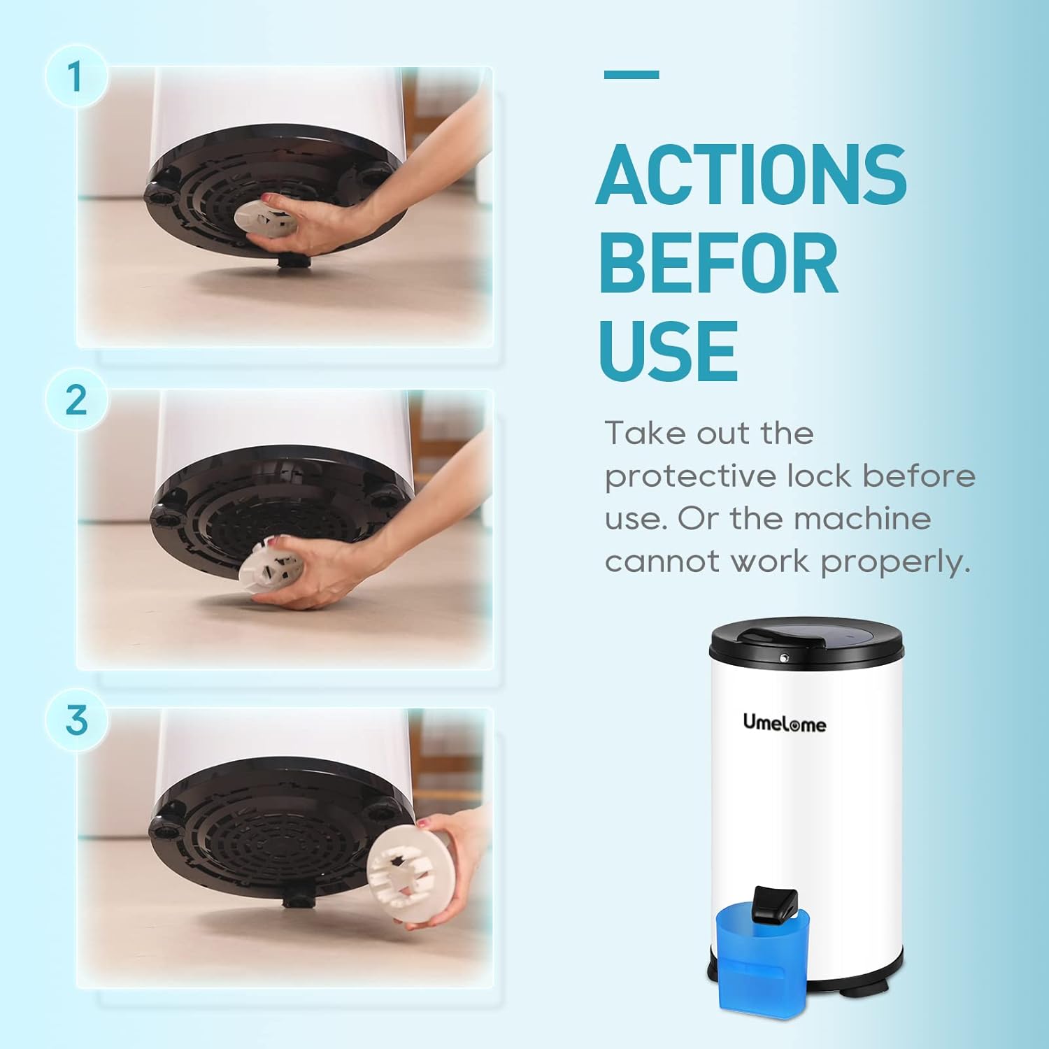 Umelome Essoreuse grande capacité 6 kg Séchoir rotatif 2800 tr/min Spin Dryer énergétique et économie d'énergie Blanc – Image 5