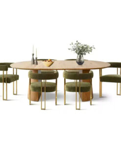 3-in-1 Oval Extendable Dining Table Set with 6 Chenille Upholstered Chairs Featuring Gold Metal Legs, Versatile Dining Furniture-Panipeachy