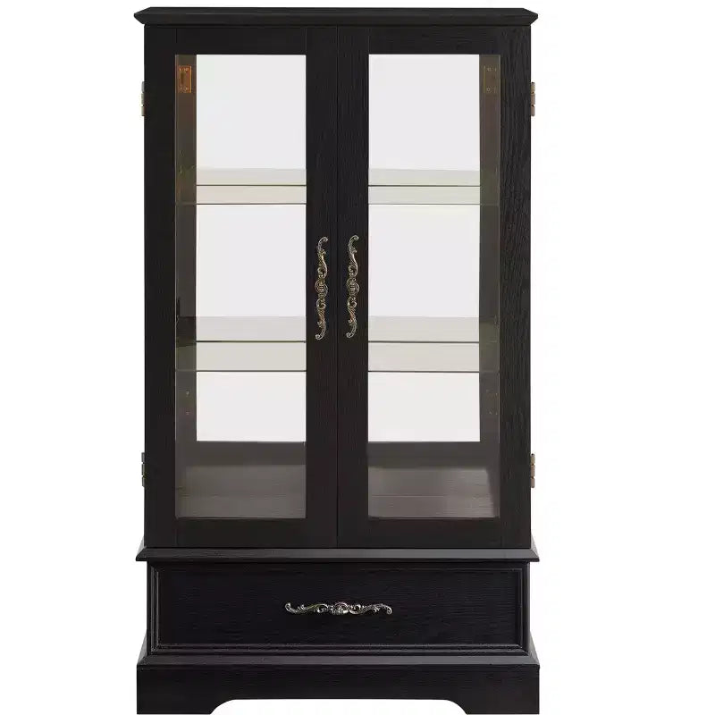 Lighted Glass Curio Cabinet with Adjustable Shelves - Elegant 2-Door Display Cabinet & Built-in Drawer, Includes Bulb – Image 8