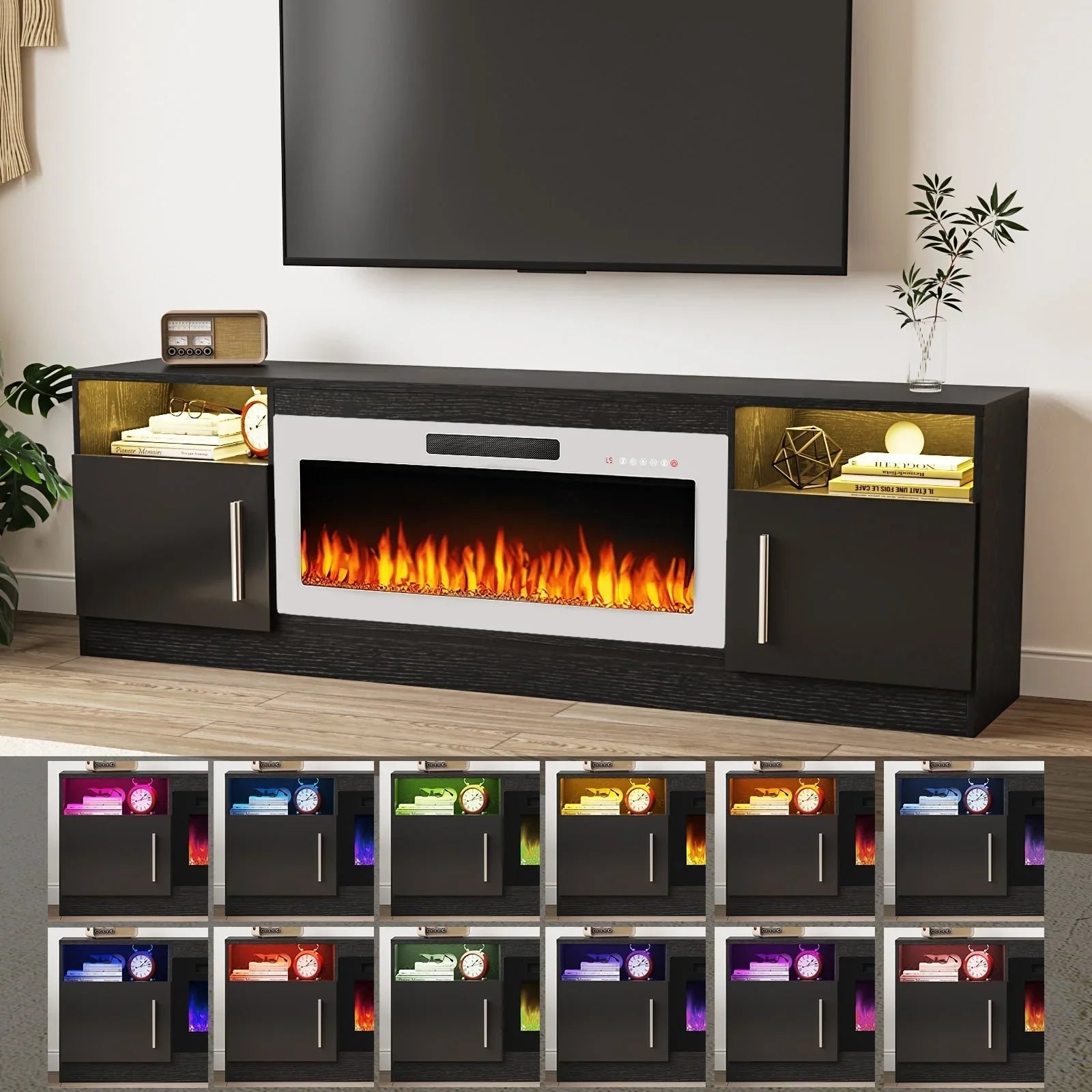 Bossin 70 Fireplace TV Stand with 36 Electric Fireplace, TV Stand for TVs Up to 80, 16 Colors LED Lights/Entertainment Center – Image 62