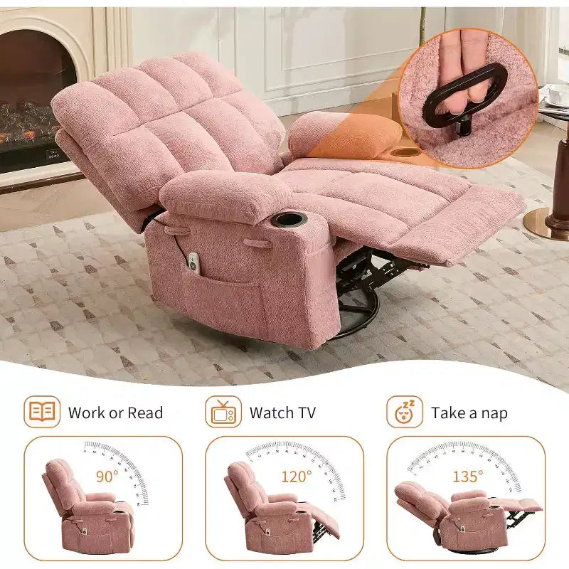 Oversized Recliner Chair for Adults, Manual Swivel Rocker Sofa, Side Pockets & Cup Holders for Big and Tall Persons, Living Room – Image 27