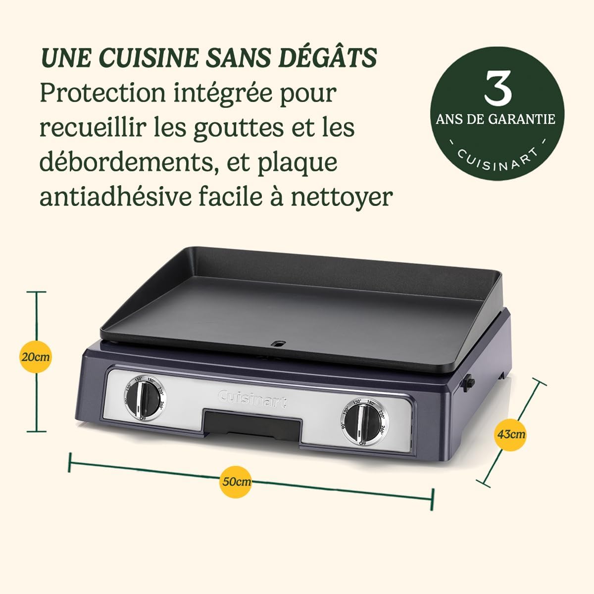 Cuisinart Plancha Entertaining Gril - Grande Plancha Electrique, Plaque de Cuisson Teppanyaki pour la maison - Plaque amovible non adhérente, Deux zones de température allant jusqu'à 260C – Image 7