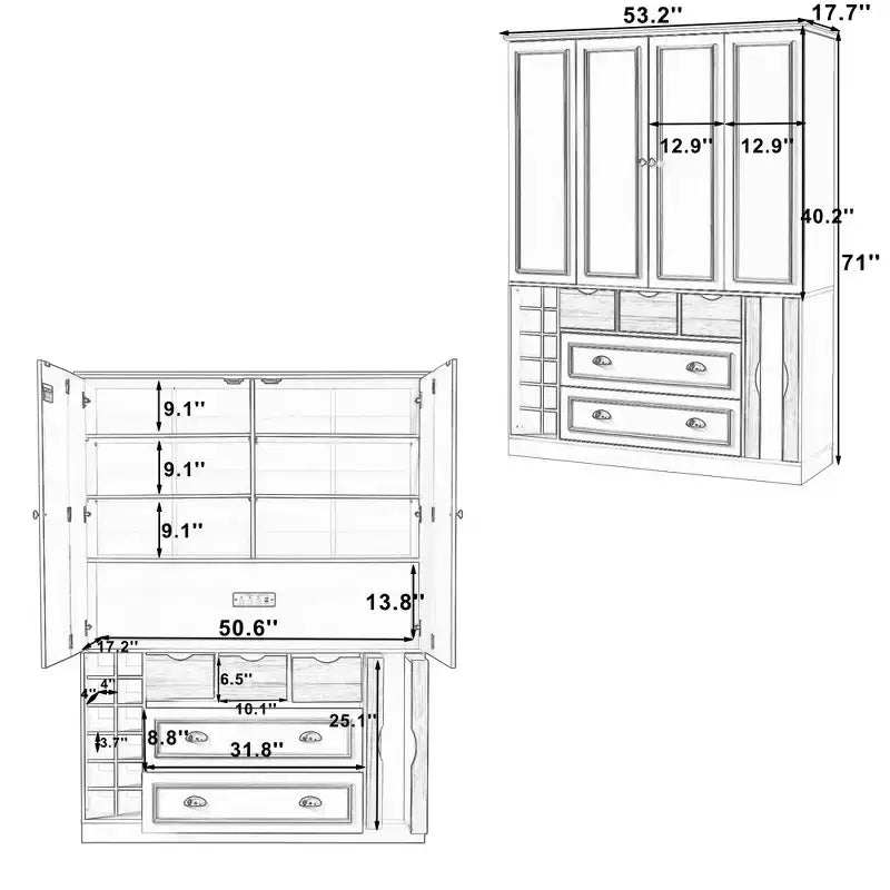 Whisen 71'' Tall Freestanding Kitchen Pantry, Large Dining Storage Cabinet Cupboard Sideboards With 4 Foldable Doors, Shelves, Wine Racks – Image 31