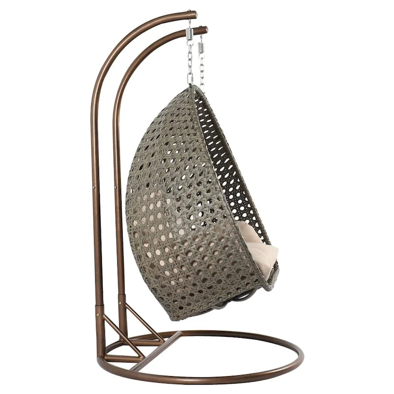 LeisureMod 2 Person Hanging Egg Chair with Stand - Outdoor/Indoor Rattan Wicker Patio Swing Hammock Lounger with Cushions – Image 14