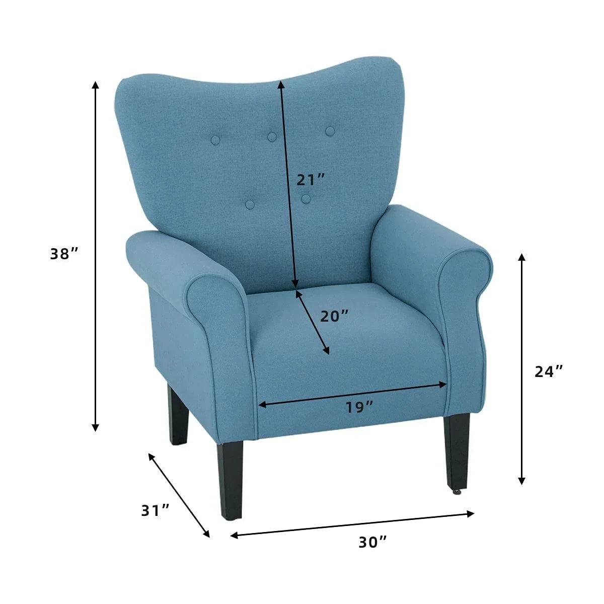 Erommy Modern Accent Chair, High Back Armchair, Upholstered Fabric Button Single Sofa with Wooden Legs for Living Room – Image 76