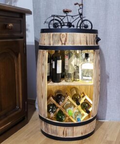 Alternative view of weeco Tonneau en Bois Multifonctionnel avec Éclairage LED – Bar à Vin et Casier à Bouteilles – Meuble Rustique pour Rangement de Verres et Alcools 80x50cm
