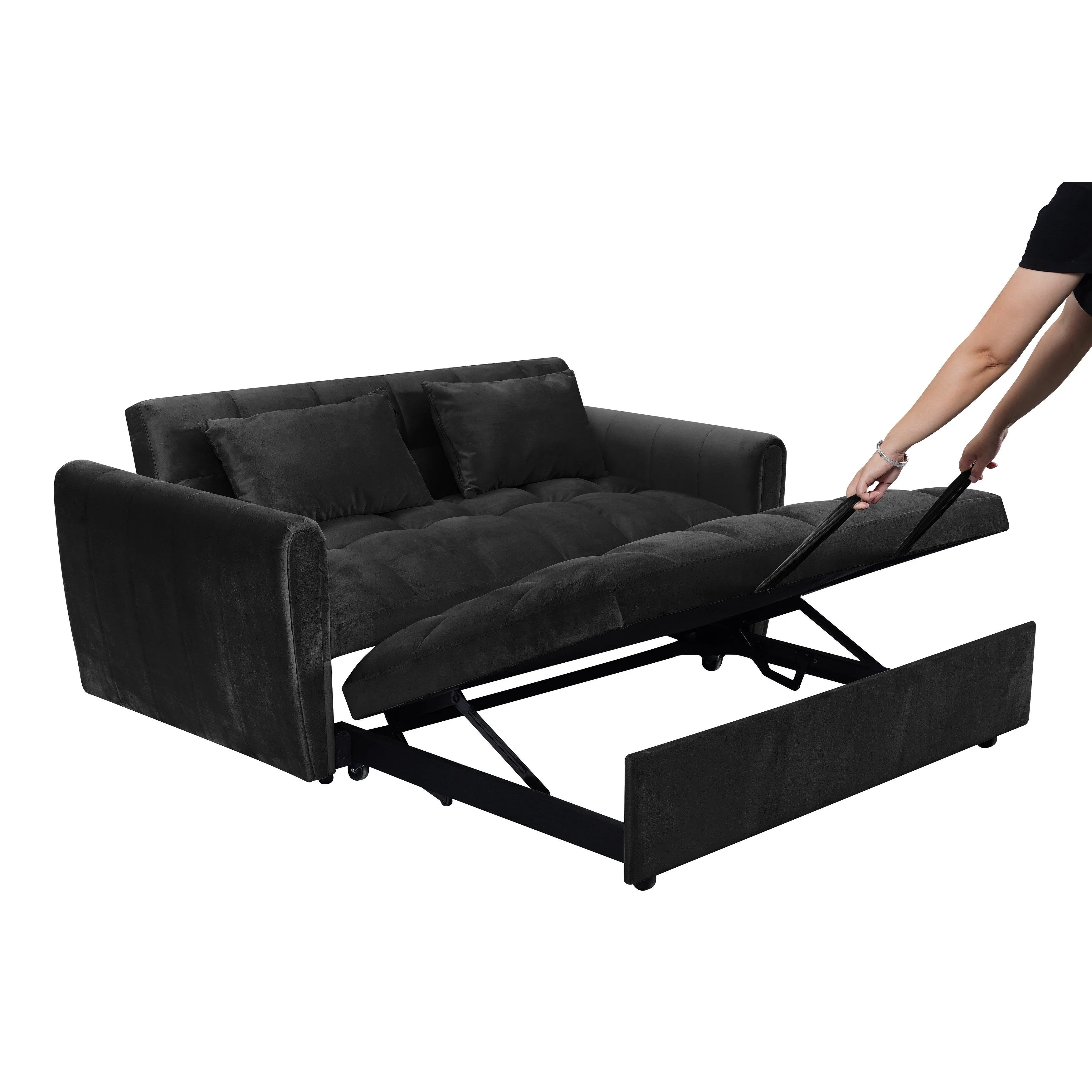 64.96 Velvet 3-in-1 Convertible Sofa Bed with Adjustable Back, Storage Pocket, and 500lb Weight Capacity – Image 8