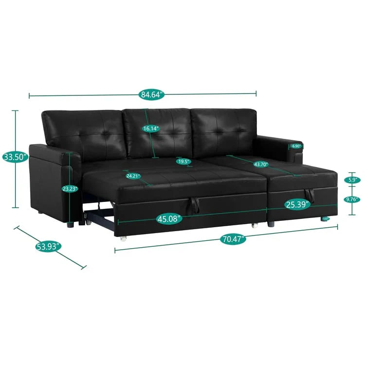 Convertible Reversible Sectional Sofa with Pull-Out Sleeper Bed, Hidden Storage Chaise, and Durable Legs – Image 89