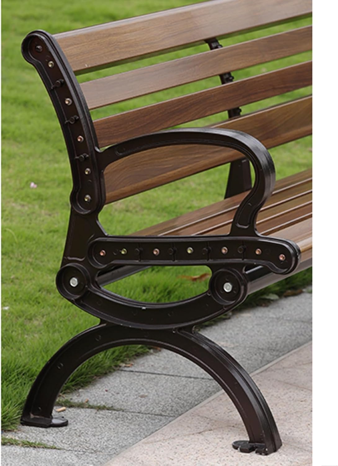 HZEPDVT Banc de Jardin en Aluminium for Trois Personnes avec Dossier et accoudoirs, résistant aux intempéries et à la Rouille, Banc de terrasse à Lattes métalliques – Image 4