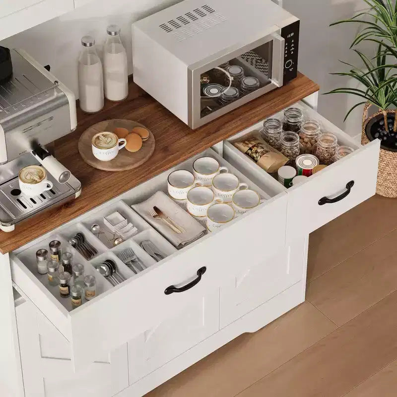 71 Kitchen Pantry Cabinet with Charging Station, Large Countertop, Microwave Stand & 2 Drawers,Hutch Storage for Dining & Living Room – Image 10