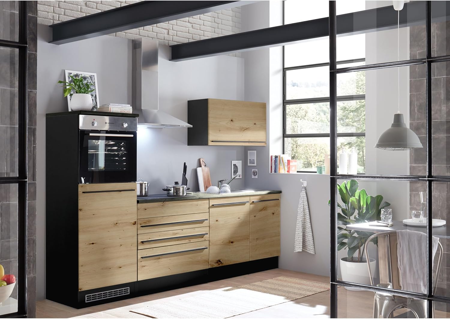 Stella Trading Jazz 6 Cuisine Moderne sans électroménager, Anthracite, Aspect chêne Artisan - Cuisine intégrée spacieuse avec Beaucoup de Rangement - 260 x 200 x 60 cm L/H/P – Image 3