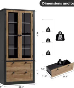 Alternative view of Farmhouse Kitchen Pantry Cabinet with Glass Doors, 72in Storage Cupboard with Drawers and Adjustable Shelves for Dining Room Bathroom Living Room