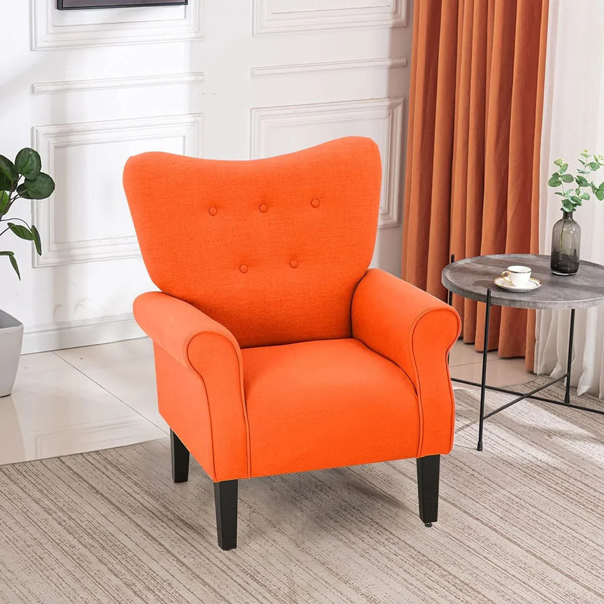 Erommy Modern Accent Chair, High Back Armchair, Upholstered Fabric Button Single Sofa with Wooden Legs for Living Room – Image 166