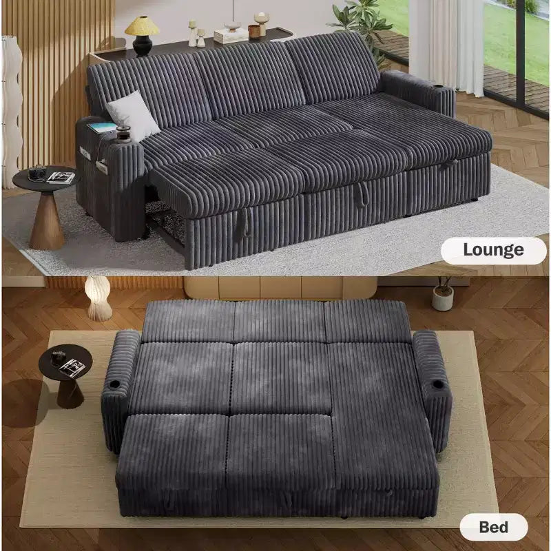 L-Shaped Sectional Sleeper Sofa with Pull-Out Bed, USB Ports & Storage – Image 34